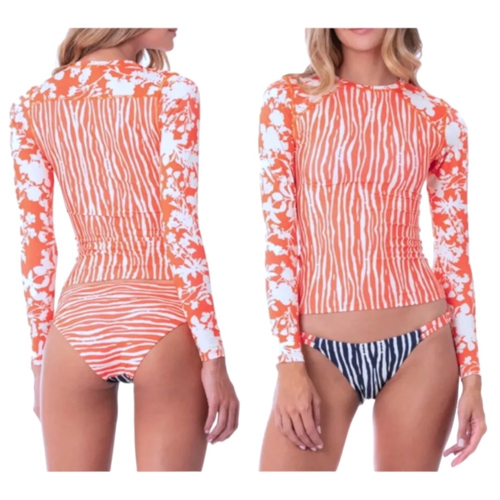 Maaji Diver RashGuard Medium UPF 50+ Orange Surf Paddle Swim Long Sleeve NWT